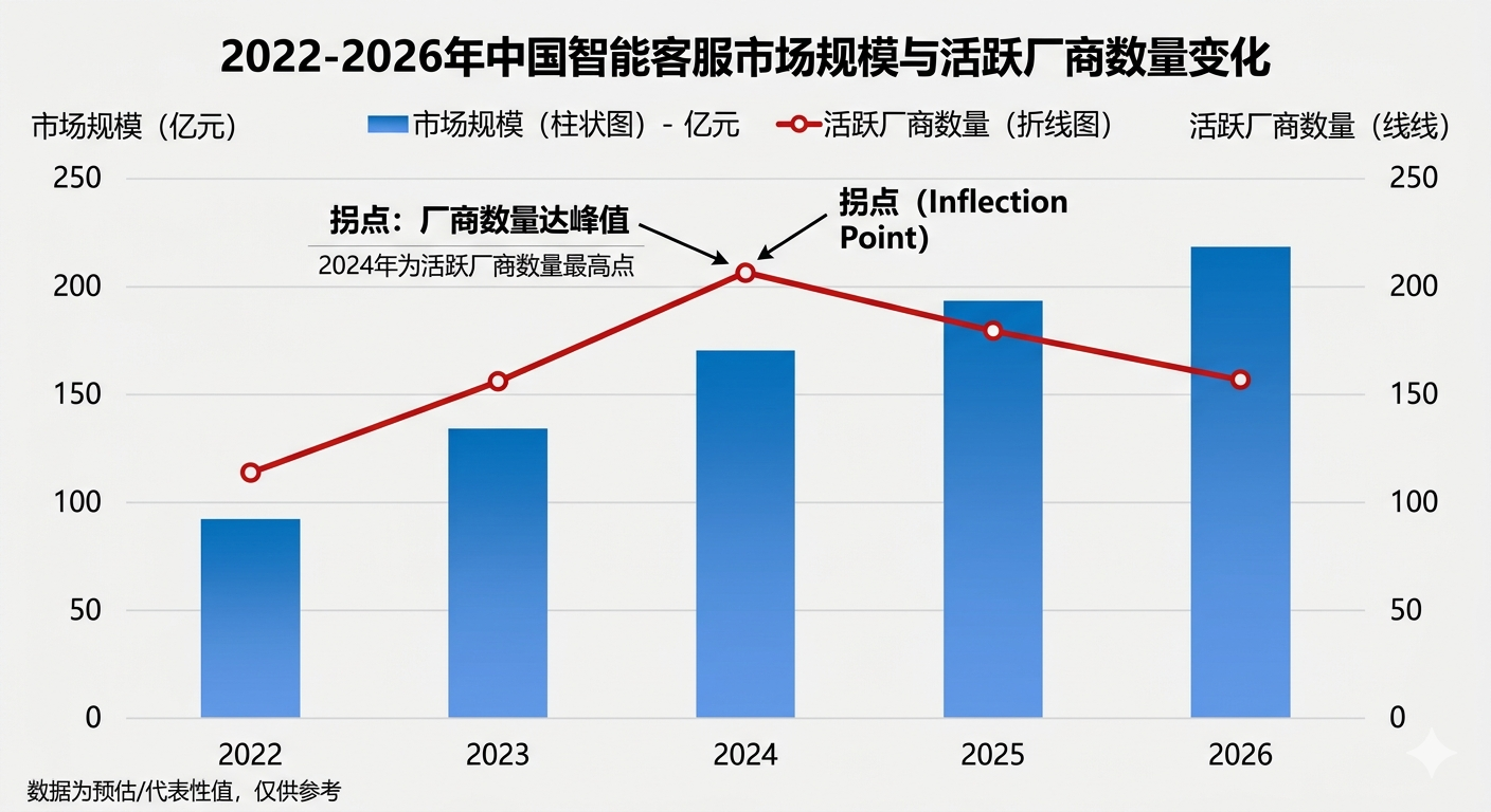 中国智能客服市场规模增长与厂商数量减少趋势