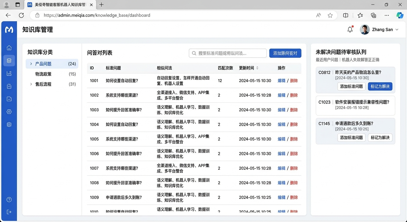 美洽智能客服机器人知识库管理界面